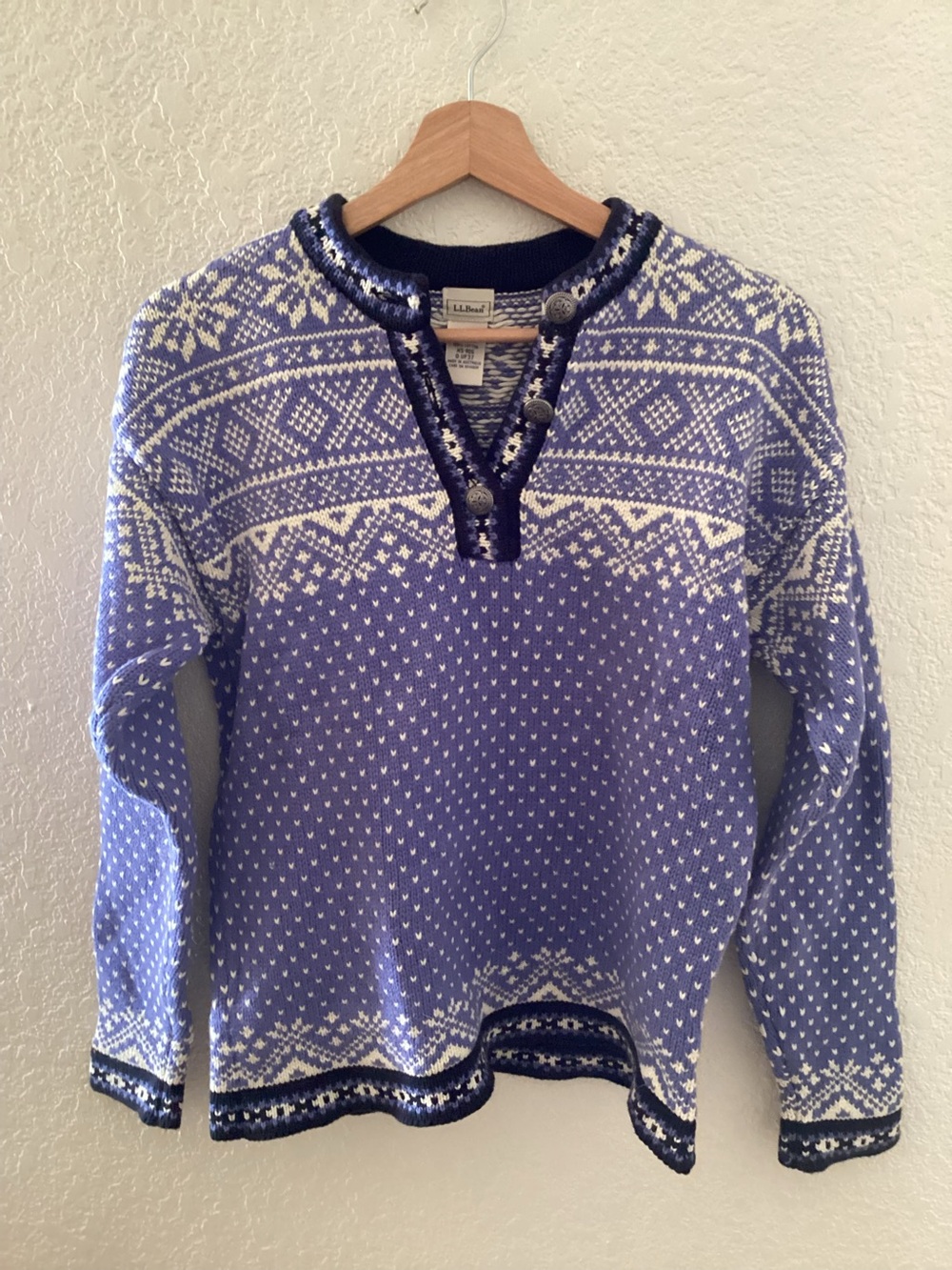 Vintage LL Bean Nordic Fair Isle Sweater Heavyweight Cotton Henley